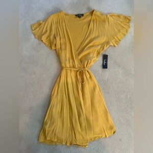 Lulu's Mustard Wrap Mini Dress